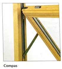 Illustration d'une fenêtre à mécanisme d'ouverture par compas