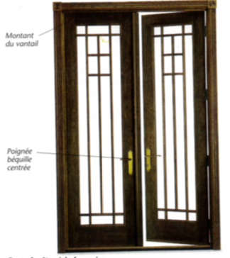 Porte fenêtre bois deux vantaux battants à poignée béquille centrée