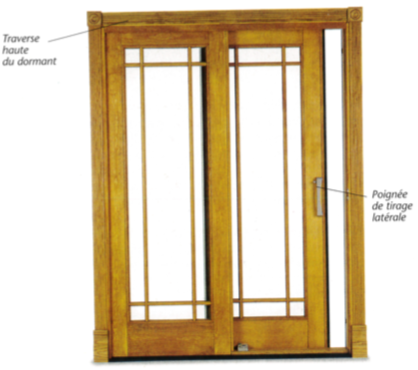 Porte fenêtre bois coulissante à poignée de tirage latérale